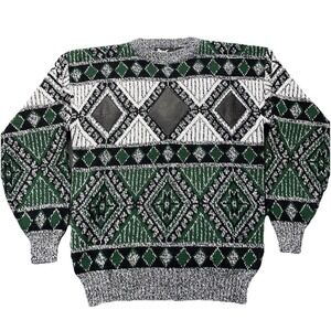 VTG Impact Sweater Mens Medium Geometric Knit Acrylic Leather Patch's 90s Preppy